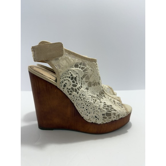 Lucky Brand Womens 8 Ankle Slingback Wedge Lace Open Toe Sandal Boho Summer Chic - Picture 5 of 10